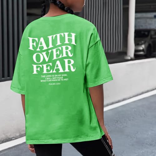 Image of Faith Over Fear Shirt Christian Jesus Tshirts for Girls Religious Inspirational Tees Bible Verse Tops for Kids 3-12