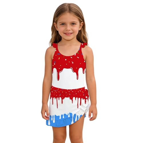 Maillot de bain deux pièces filles imprimé glace jupe assortie été plage piscine