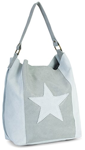 LiaTalia Vera Pelle Made In Italy Serene - Bolso al hombro para mujer, color Gris, talla Large