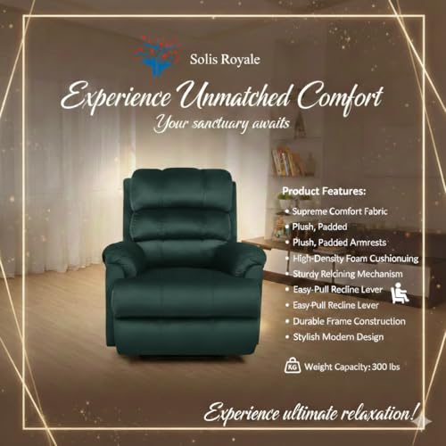 Image of Solis Royale 1 Seater Recliner Sofa Chair Suede Fabric | Hush Puffy Manual Rocking & Revolving Recliner Lounge Sofa for Relaxing | Comfortable Cushioned | Living Room, Bedroom, Home, Office