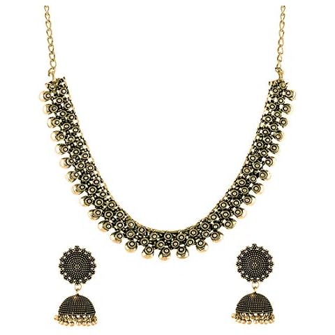 Yellow Chimes Women's Oxidised Jewellery Set Oxidised Gold Jewellery Set Kohlapuri Tribal Choker Necklace Set Multicolor Medium Cover