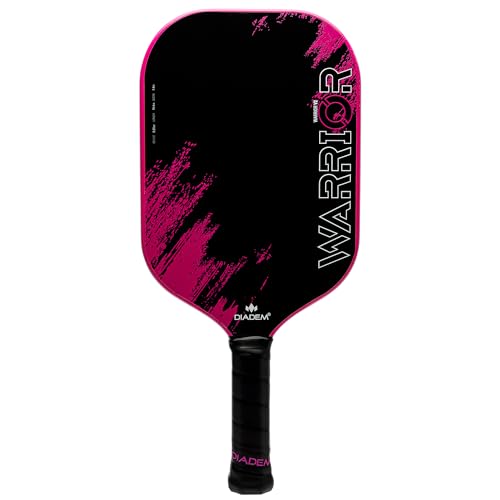 Diadem Warrior V2 Pickleball Paddle – Liquid Carbon Fiber Edgeless Design, Etched Face for Lasting Spin, 19MM Thick, 3 Layer Construction (Pink)