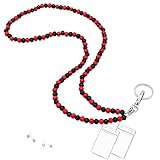 Beaded Wood Lanyard With ID Holder for Keys, Neck Lanyard for Teachers, Cute ID Badge Holder for Women (Red/Black)