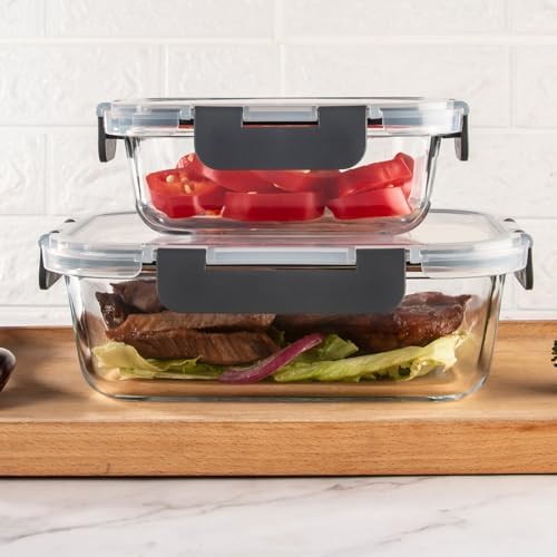 UMEIED Glass Meal Prep Containers - 10 Pack Glass Food Storage Containers with Lids for Lunch, On-the-Go, Leftovers, Pantry Organization - Microwave, Oven, Freezer, and Dishwasher Safe - Thumbnail 3