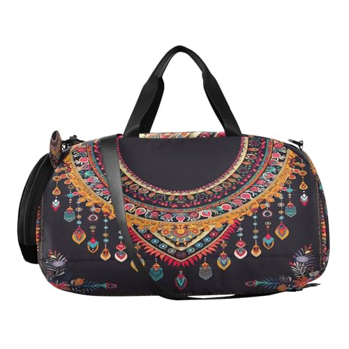 Travel Duffle Bag for Kids Boys Girls Aztec Geometric Ethnic Oriental Sports Bag Overnighter Duffle Sleepover Weekender with Shoes Compartment4