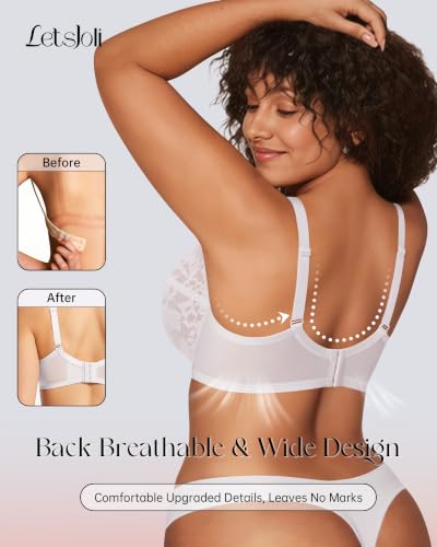 Image of LetsJoli Minimizer Bras for Women Full Coverage Lace Underwire Plus Size | Supportive Bras for Older Women, Unlined Cup, Cool Soft Comfort, Tshirt Everyday Bra, Sexy