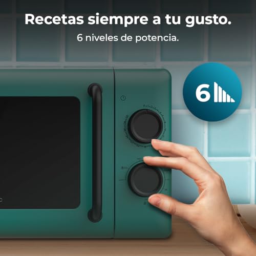 Cecotec Mechanische Mikrowelle mit Grill 20L Proclean 3110 Grün. 700W in 6 Stufen und 800W Grill, Auftaumodus, Garzeit-Endsignal, Innenleuchte, 30-Minuten-Timer, Grünes Design