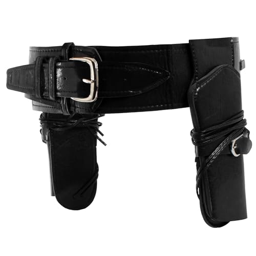UNDERWRAPS Black Double Cowboy Holster Belt - Faux Leather Adjustable Western Belt with Double Gun Holster for Halloween Costumes Halloween Party Cosplay Vintage Halloween