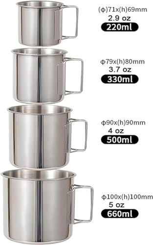 Image of Camping Cup,4pc Stainless Steel Camping Campfire Mug with Handle, Portable Cups with Folding Handle & Mesh Bag for Touring Trips Outdoor Camping Campfire (4pc)