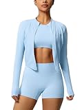 IDOPIP Ensemble de sport pour femme 3 pièces avec veste de sport : veste de course + legg...