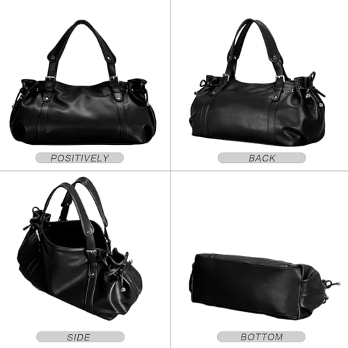 Image of JINMANXUE Woven Tote Bag For Women,Travel Shoulder Bag, Large Hollow Beach Soft Satin Handbags Hand-woven Satchel Clutch (Obsidian Black)