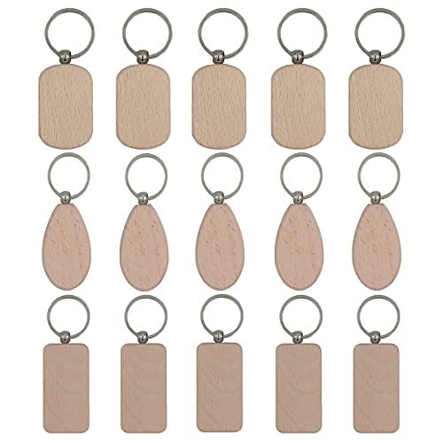 DIY Blank Holz Schlüsselring Personalisierte Holzanhänger Naturholzscheiben Schlüsselringe Rohling Schlüsselanhänger Für Malerei Dekoration Geschenke Schlüssel Damen Männer Geschenk 15 Stücke Cover