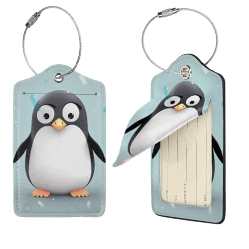 Lot de 4 étiquettes de bagage pingouin en cuir synthétique robuste avec dos complet opaque