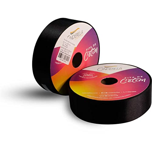 Cinderela Fitas Fita de Cetim Simples Face, 38 mm, Preto, Rolo de 50 Metros