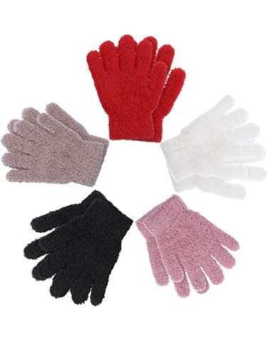 EBOOT 3 Pairs Kids Knit Gloves for Boys and Girls Warm Winter Full Fingers Stretchy Gloves for Kids Mittens Children