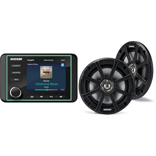 Kicker 46KMC5 Premium Marine Gauge-Style Source & 51PSC654 Powersports Speakers Bundle