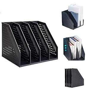 Marte Vanci Collapsible Magazine File Holder with 4 Compartment, Desktop Binder Rack, Adjustable Sturdy File Dividers Document Rack Display (Black)