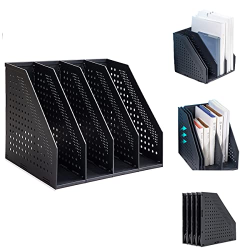 Marte Vanci Collapsible Magazine File Holder with 4 Compartment, Desktop Binder Rack, Adjustable Sturdy File Dividers Document Rack Display (Black)
