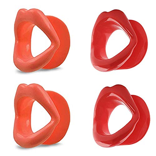 Face-lift Slimmer, 4 Pack Silicone Lips Face Slim Exerciser, Rubber Muscle Lips Trainer Tightener（2 Red and 2 Pink）
