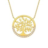 Générique Collier Pendentif Arbre de Vie Femme Plaqué OR 750 (18 Carats) – Symbole Famille & Connexion – Zirconium Pavé Cercle – Chaîne Réglable 40+5cm Hypoallergénique