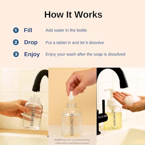 Image of flowcheer Foaming Hand Soap Starter Kit, Fresh & Clean | 2 Refillable Foam Dispensers (12 oz), 2 Foaming Soap Refill Tablets, Plastic Bottle, For Kitchen & Bathroom