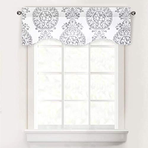 DriftAway Samantha Scalloped Edge with Selfcord Lined Thermal Insulated Energy Saving Rod Pocket Window Curtain Single Swag Valance 52 Inch by 16 Inch Plus 2 Inch Header Gray