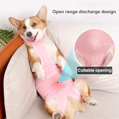 Image of WAYUTO Breathable Cotton Dog Recovery Suit Dog Strap Post-Operative Clothing Adjustable Back Straps Protective Gown for Neuter Pets After Surgery Cuttable Opening Vent Freedom of Movement Pink M