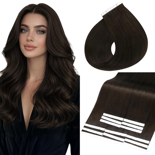 Image of Full Shine Wide Tape in Hair Extensions, Darkest Brown 20 Inch | 75g 15 PCS, Double Sided Tape in Extensions Human Hair, Wide Coverage, Soft Movement, Fuller Shape, Occasion Looks