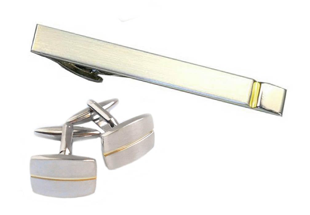 SET Manschettenknöpfe Krawattennadel Krawattenklammer bicolor matt-glänzend + Geschenkboxen