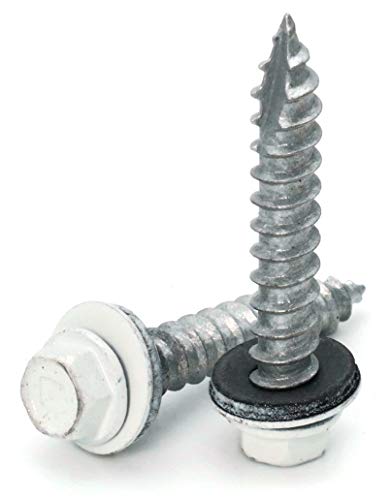 Hex Washer Head Mechanical Galvanized Roofing Screws White Finish - #14 x 1
