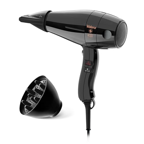 Valera, Swiss Silent Jet 8500 Ultrablack, Asciugacapelli Professionale, Phon Silenzioso con Potente Motore, 6 Livelli di Temperatura, Ionizzatore, Cavo Flessibile Anti-Attorcigliamento, 2000W, Nero