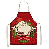 Größe: 55x68cm / 38x47cm Nostalgie Schürze Weihnachtsdeko ärmelKochSchürze Cartoon Weihnachtsmann Elk Snowman Leinenkleid for Frauen Männer Kinder Küche Kinder Unisex (Color : Xmas Cooking 04, Größe : About 47x38cm)