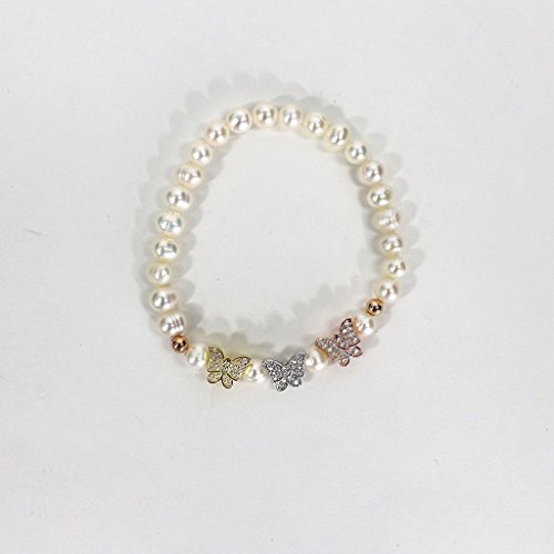 Pearls Bracelet with Multi Color Pave Butterflies