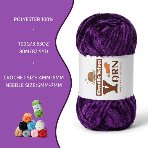 Image of 4 Pack Plush Chenille Chunky Yarn - Fluffy Velvet Yarn Crochet for Blanket Knitting and Crocheting - Soft Baby Yarns for Crocheting - Amigurumi Crochet Yarns 100g (87yds) (4 Violets)