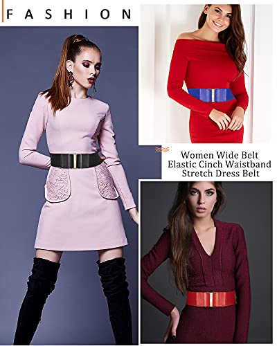 6 Pieces Women Wide Belt Elastic Cinch Waistband Stretchy Dress Waist Belt with buckle for Ladies, One Size2