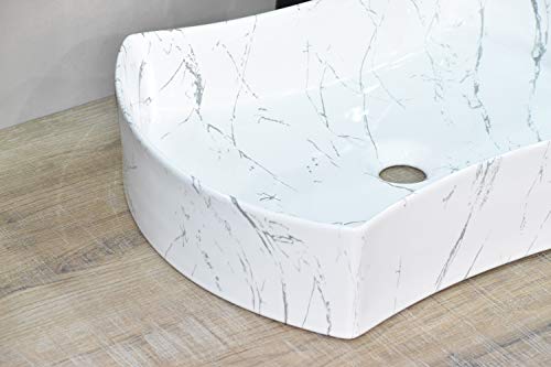 Image of InArt Designer table top wash basin for bathroom /bathroom sink /cabinet wash basin /ceramic basin /counter top basin /vanity washbasin in White Marble Pattern Color 21 X 15 X 5 Inch