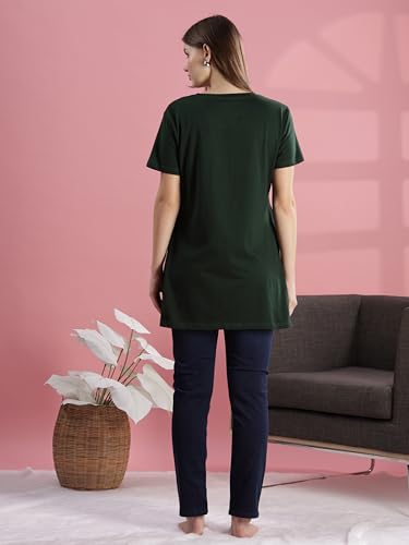 Image of 9shines Label Cotton Plus Size Long T-Shirt Tunic | Hip Covering Regular Top Nightwear| Sleepshirt Lounge wear for Women with Pocket (M-7XL)