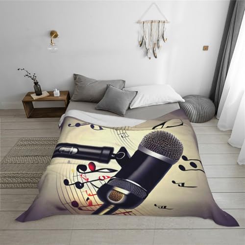 Couverture flanelle notes musique et microphone jeté de lit toutes saisons - 6