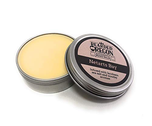 Bearded Oregon Beard Balm - Netarts Bay Scent, 2 oz - Sea Salt + Pine - All Natural Ingredients, Softens and Strengthens Beard, Strong Hold