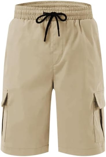 Miniatura 5 de PIDOGYM Men Cargo Shorts with Drawstring Durable 6 Pocket Outdoor Work Shorts, Relaxed Fit Cotton Tactical Hiking Half Pants