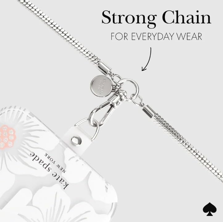 Kate Spade New York Crossbody Cellular Phone Case - Heart of Silver, Luxe Silver Square Snake Chain, Glossy Finish, 1-Year Warranty, Compatible with iPhone 13, 12, 11, Galaxy S21, S20, S9, S8