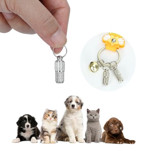 Welsberg 6 Stück Adressanhänger Adresstube Adresshülse Halsband wasserdicht Silber Anhänger für Hund und Katze Adresskapsel Ultra Leicht Adressenahänger, Silber
