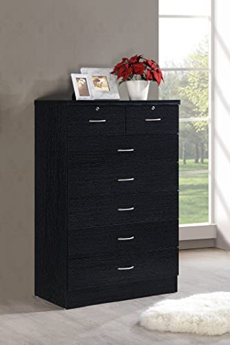 Hodedah Import Hi70Dr Black 7 With Locks On 2-Top Chest Of Drawers #TOP1