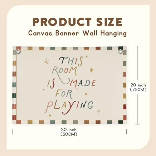 Image of XYDEG Playroom Decor Canvas Banner, Boho Nursery This Room Is Made for Playing Flag Wall Decor, Playroom Wall Hanging Flag Decorations for Kids Boy Girl Nursery Toddler Room Bedroom, 30x20 Inch