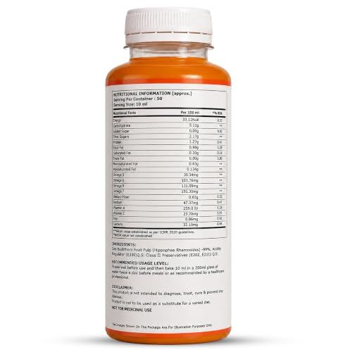 Image of Pure Nutrition Seabuckthorn Juice 500ml | Rich in Omega Fatty Acids (3,6,7 & 9), Vitamins & Antioxidants | Sea buckthorn Supports Immunity, Heart & Digestive Health | Promotes Skin, Cellular Health & Overall Wellness