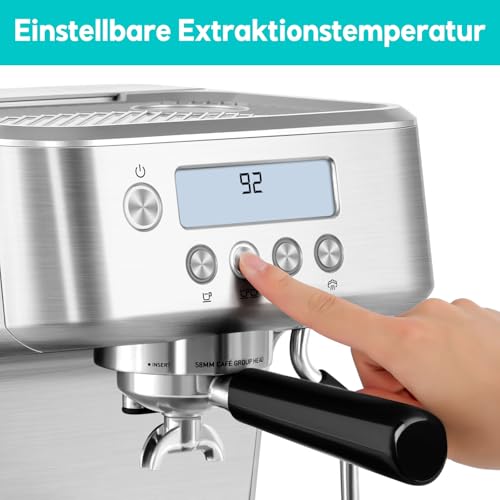 CASABREWS Siebträgermaschine mit LCD Anzeige, Espresso Siebträgermaschine 20 Bar mit Einstellbarer Extraktionstemperatur und Milchaufschäumer, Barista Kaffeemaschine Edelstahl, 2.2 l Wassertank 4 CASABREWS Siebträgermaschine mit LCD Anzeige, Espresso Siebträgermaschine 20 Bar mit Einstellbarer Extraktionstemperatur und Milchaufschäumer, Barista Kaffeemaschine Edelstahl, 2.2 l Wassertank