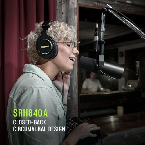 Image of Shure SRH840A Professional Over-Ear Wired Studio Headphones for Recording, Mixing & Monitoring - Closed-Back Circumaural Design with Detachable Cable, Black | 40mm Neodymium Drivers, 5-25, 000 Hz, 40 Ω, Detachable 3m Locking Cable, Includes 1 /4 Adapter and Pouch