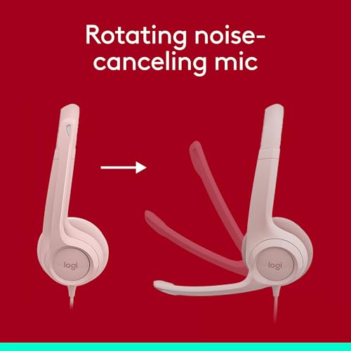 Image of Logitech H390 Wired Headset for PC /Laptop, Stereo Headphones with Noise Cancelling Microphone, USB-A, in-Line Controls, Works with Chromebook - Rose