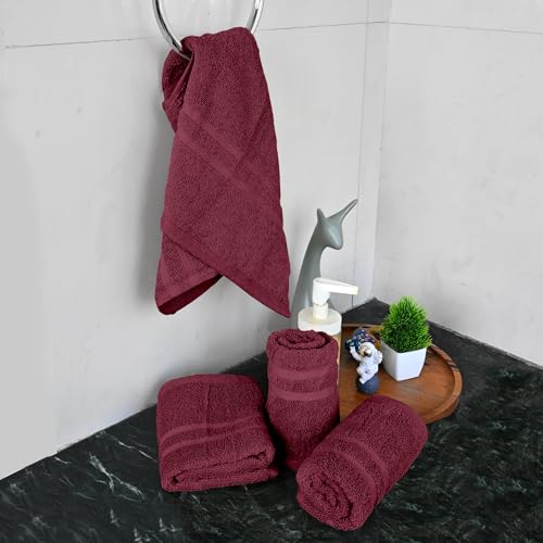 Image of Divine Casa Cotton 550 GSM Hand Towels Pack of 4 Maroon, 60 x 40 cm Ultra Soft & Highly Absorbent Thick Bathroom Towels