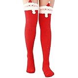 2026 Fuzzy Over Knee Cartoon Oberschenkelhohe Heimsocken Wintersocken Socken Damen Warme hohe Leggings Warme Socken (Red, One Size)